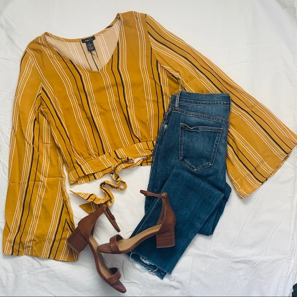 Rue21 Tops - NWOT Rue21 Striped Bell Sleeve w/ Back Tie Top, M
